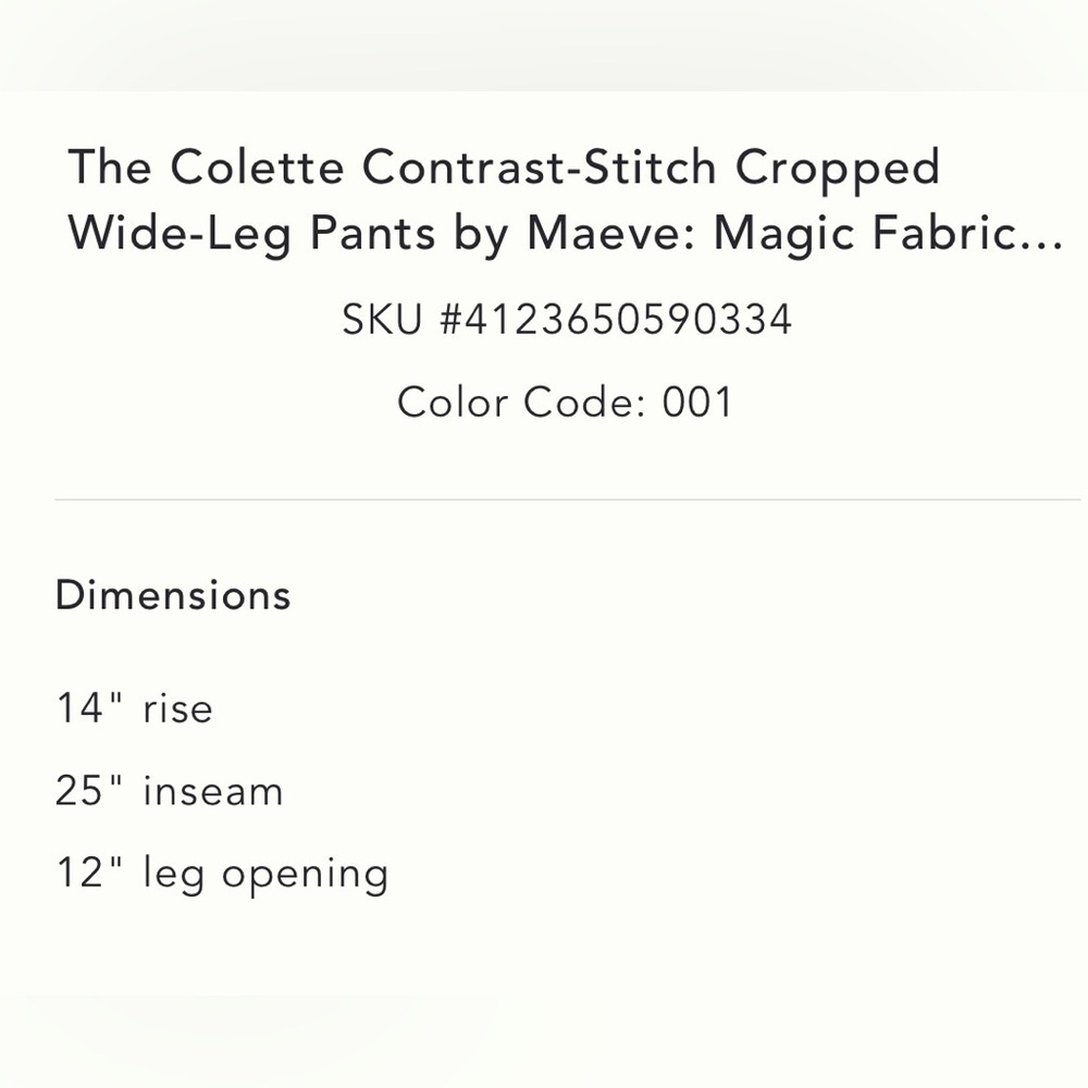 Anthropologie The Colette Contrast-Stitch Cropped Wide-Leg Pants Sz 29 READ NWT - Picture 7 of 16